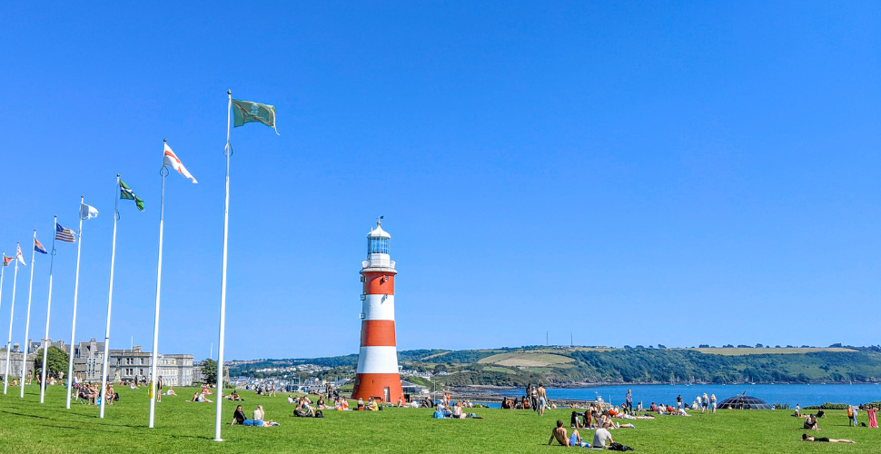 Plymouth Hoe with flags